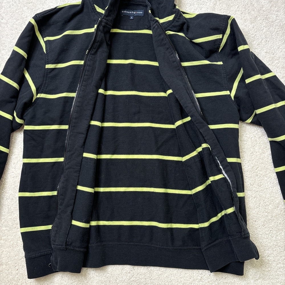 Siegfried & Company Striped Full Zip Hoodie Sweatshirt Men's Large Black Green - Picture 8 of 8